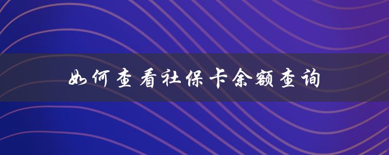 如何查看社保卡余额查询